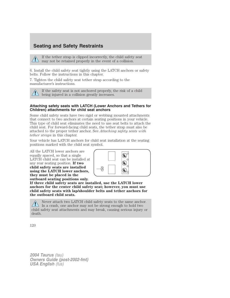 Seating and safety restraints | FORD 2004 Taurus v.1 User Manual | Page 120 / 240