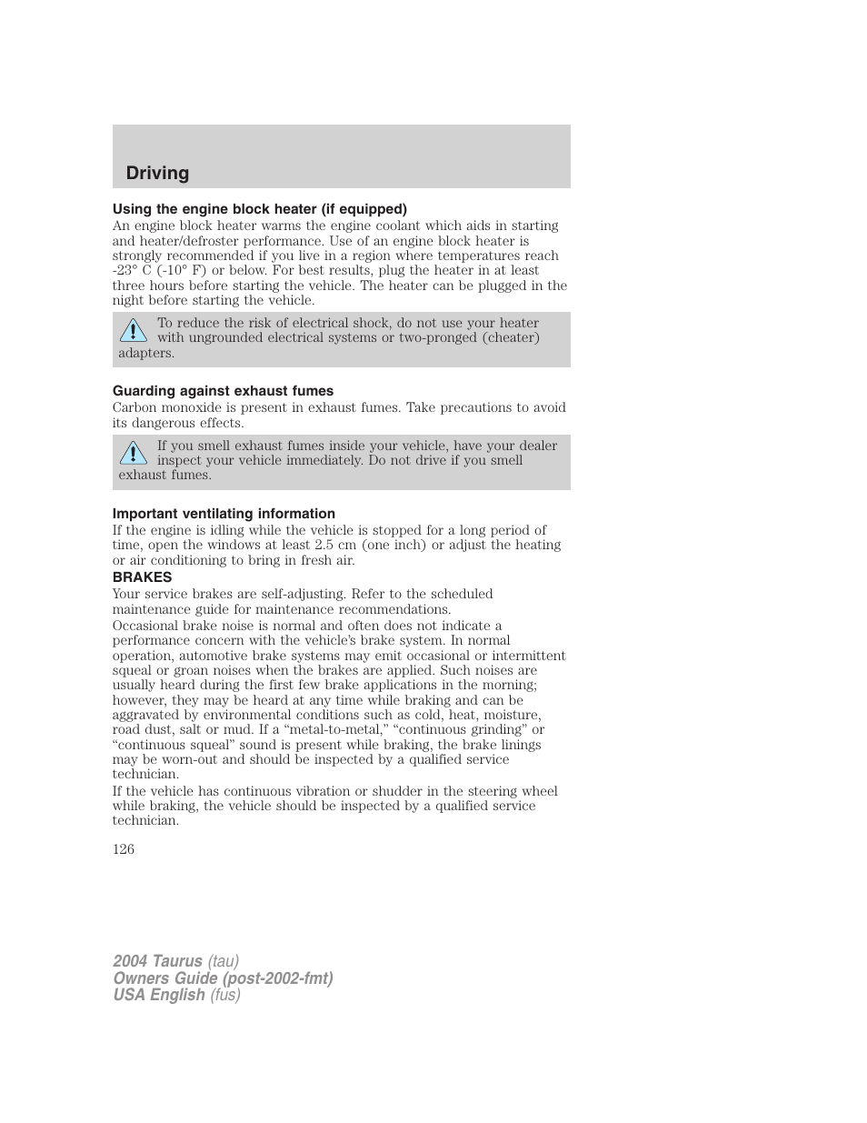 Driving | FORD 2004 Taurus v.1 User Manual | Page 126 / 240