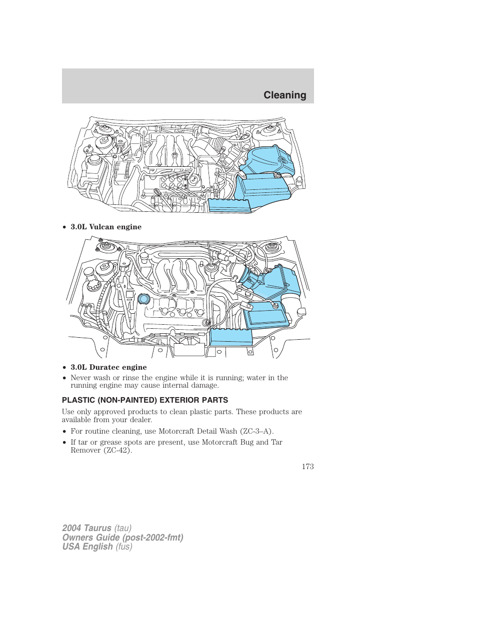 Cleaning | FORD 2004 Taurus v.1 User Manual | Page 173 / 240