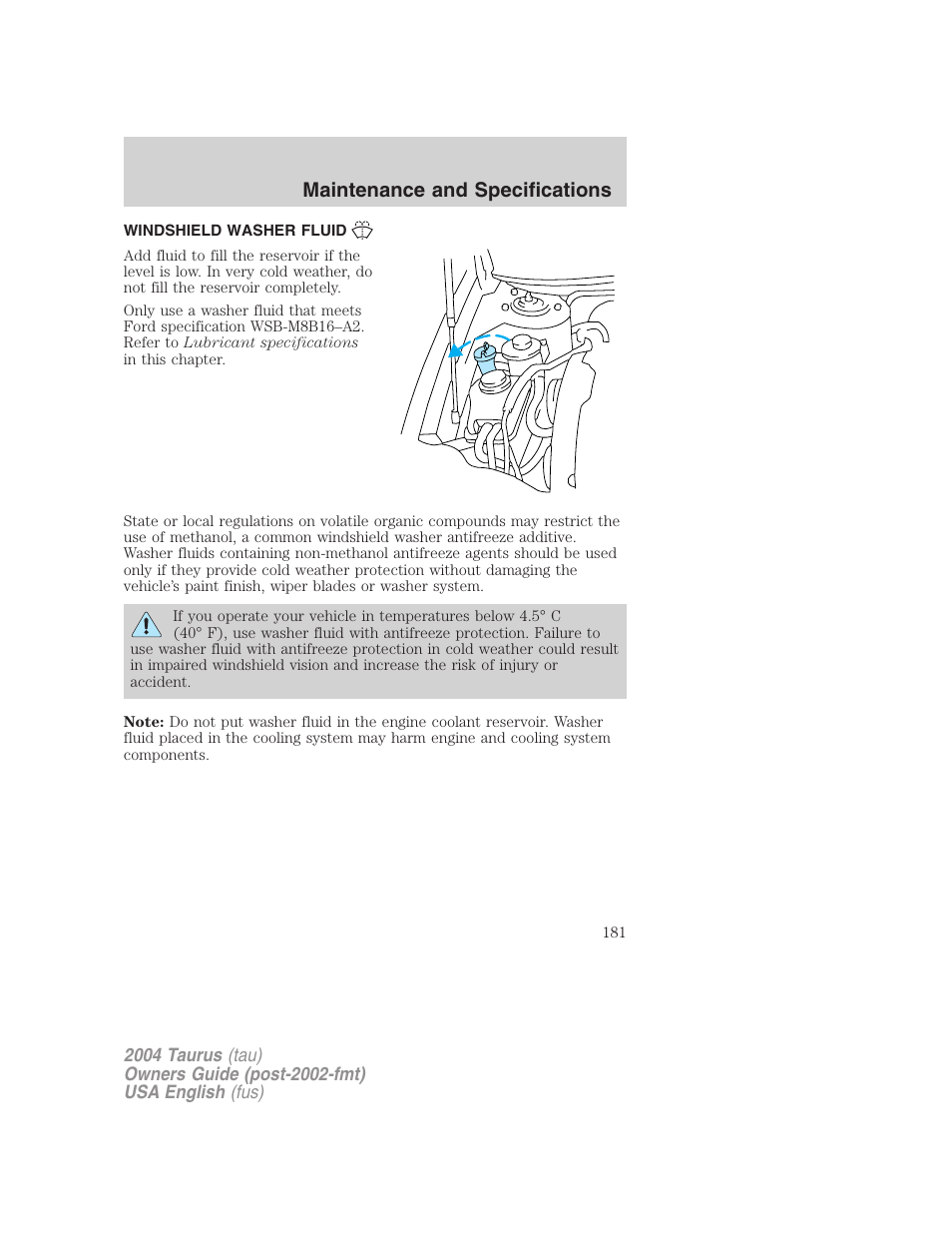 Maintenance and specifications | FORD 2004 Taurus v.1 User Manual | Page 181 / 240
