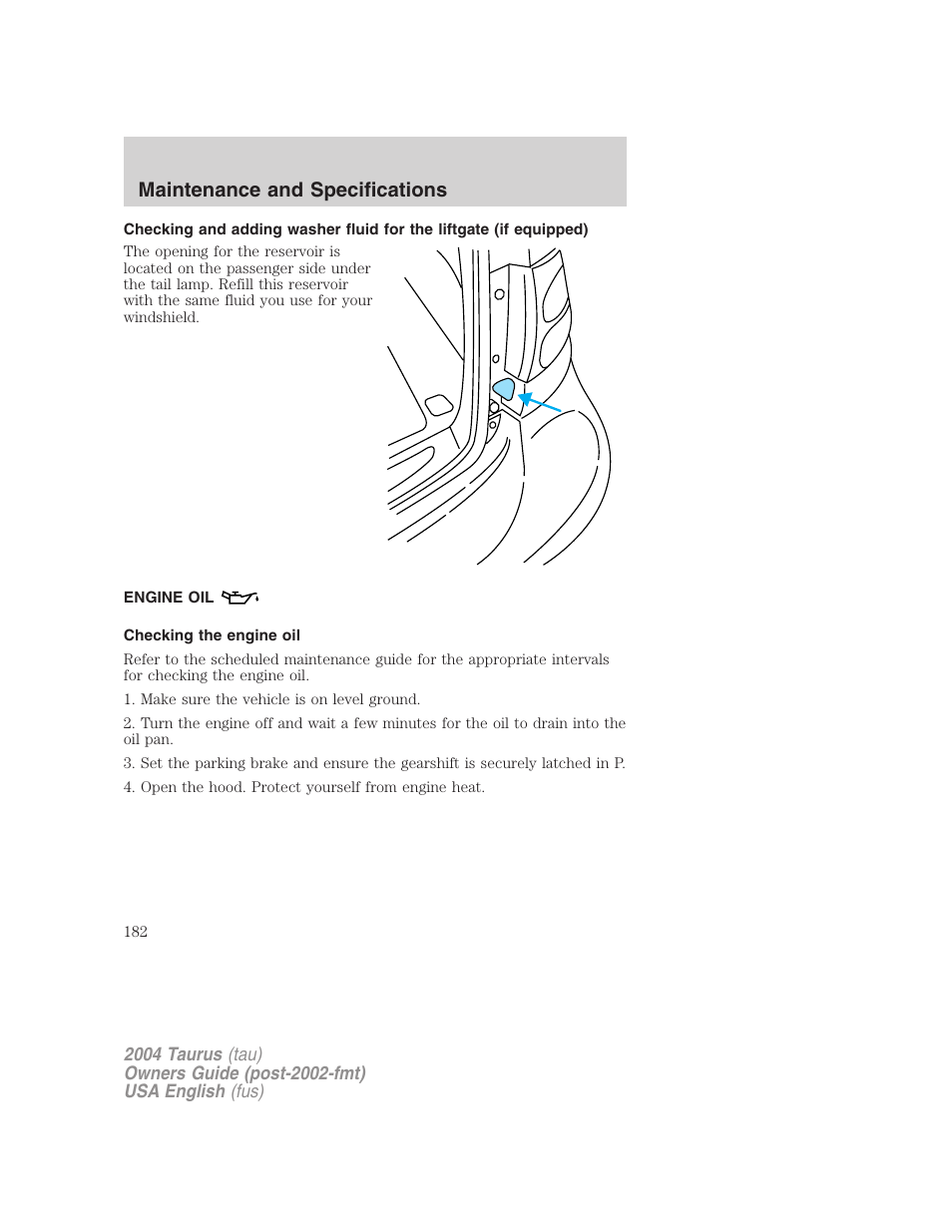 Maintenance and specifications | FORD 2004 Taurus v.1 User Manual | Page 182 / 240