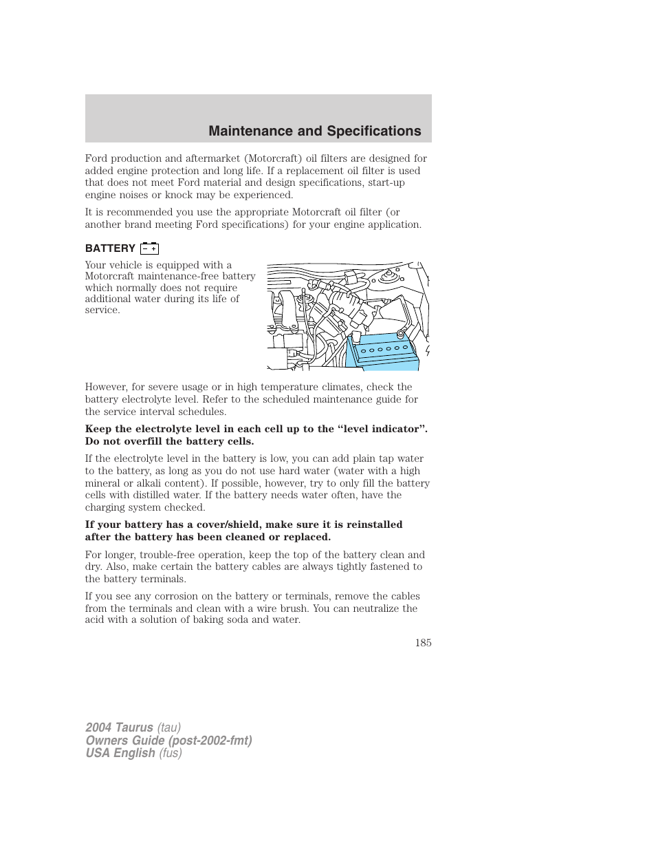 Maintenance and specifications | FORD 2004 Taurus v.1 User Manual | Page 185 / 240