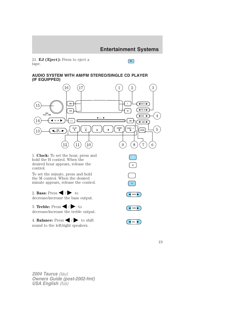 Entertainment systems | FORD 2004 Taurus v.1 User Manual | Page 19 / 240