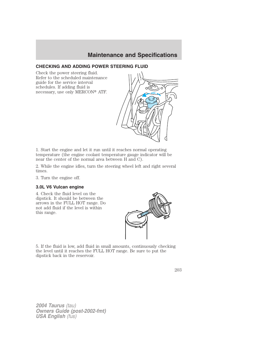 Maintenance and specifications | FORD 2004 Taurus v.1 User Manual | Page 203 / 240