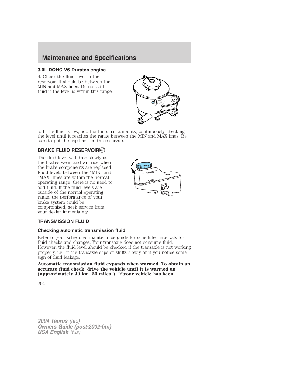 Maintenance and specifications | FORD 2004 Taurus v.1 User Manual | Page 204 / 240