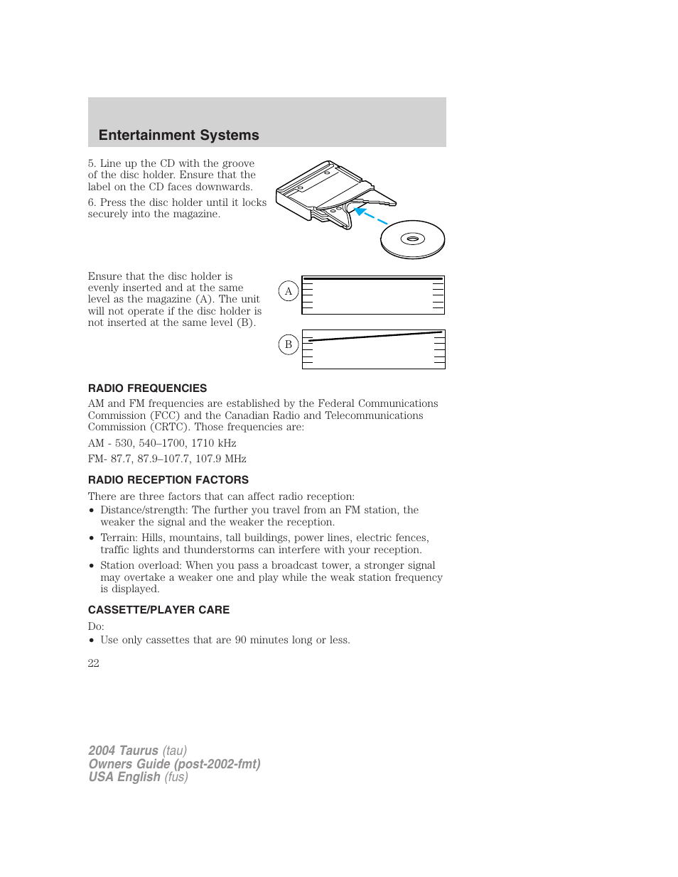 Entertainment systems | FORD 2004 Taurus v.1 User Manual | Page 22 / 240