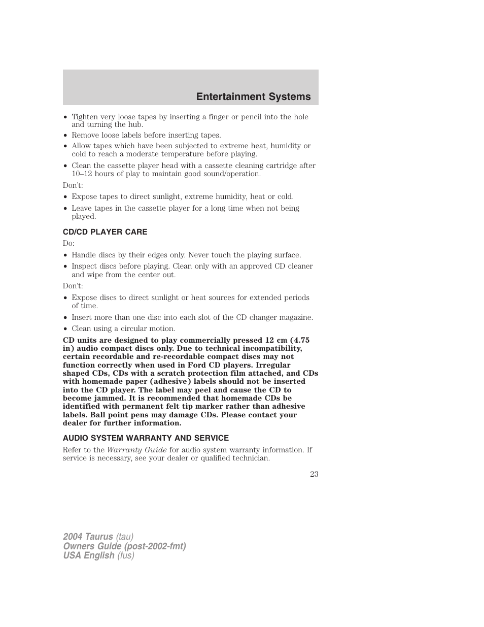 Entertainment systems | FORD 2004 Taurus v.1 User Manual | Page 23 / 240