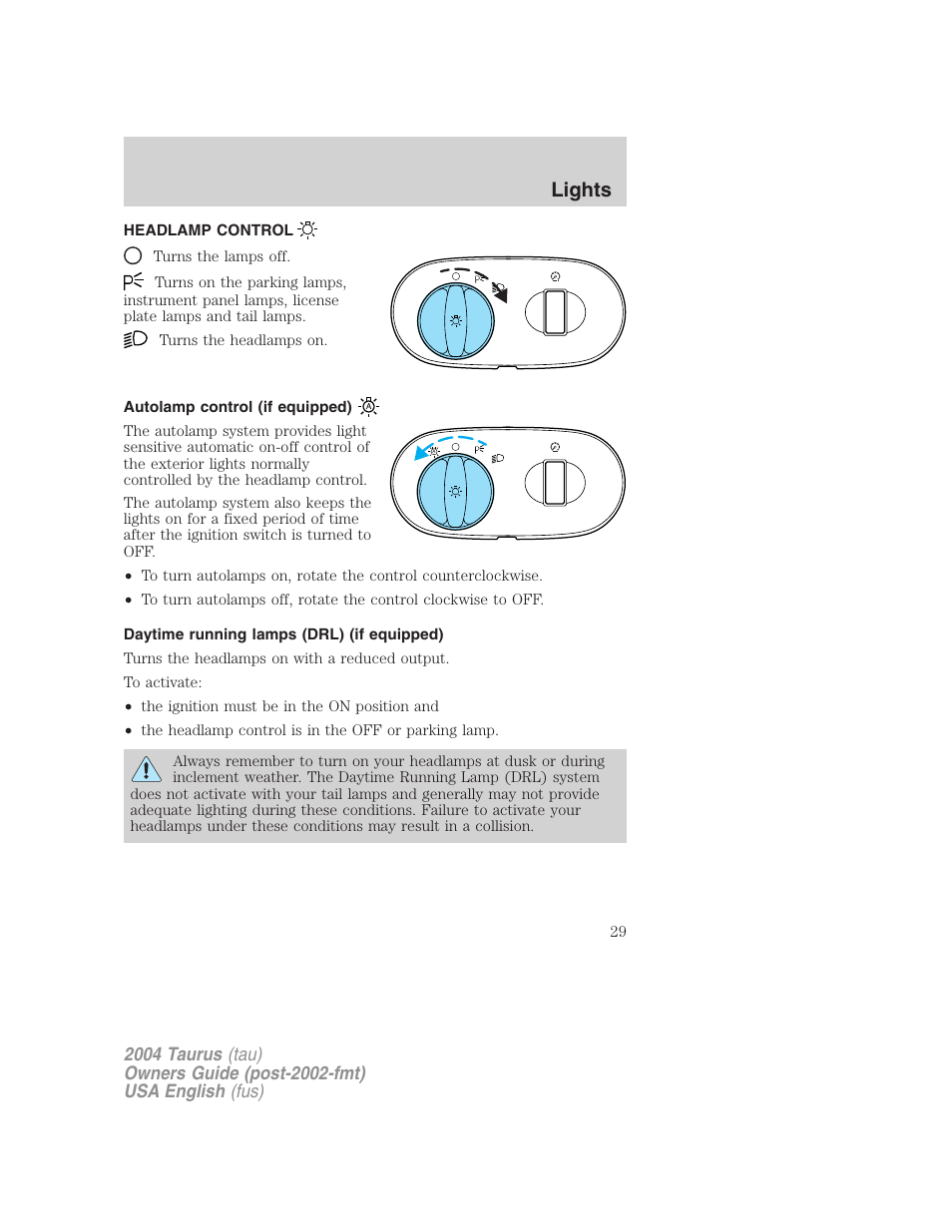 Lights | FORD 2004 Taurus v.1 User Manual | Page 29 / 240