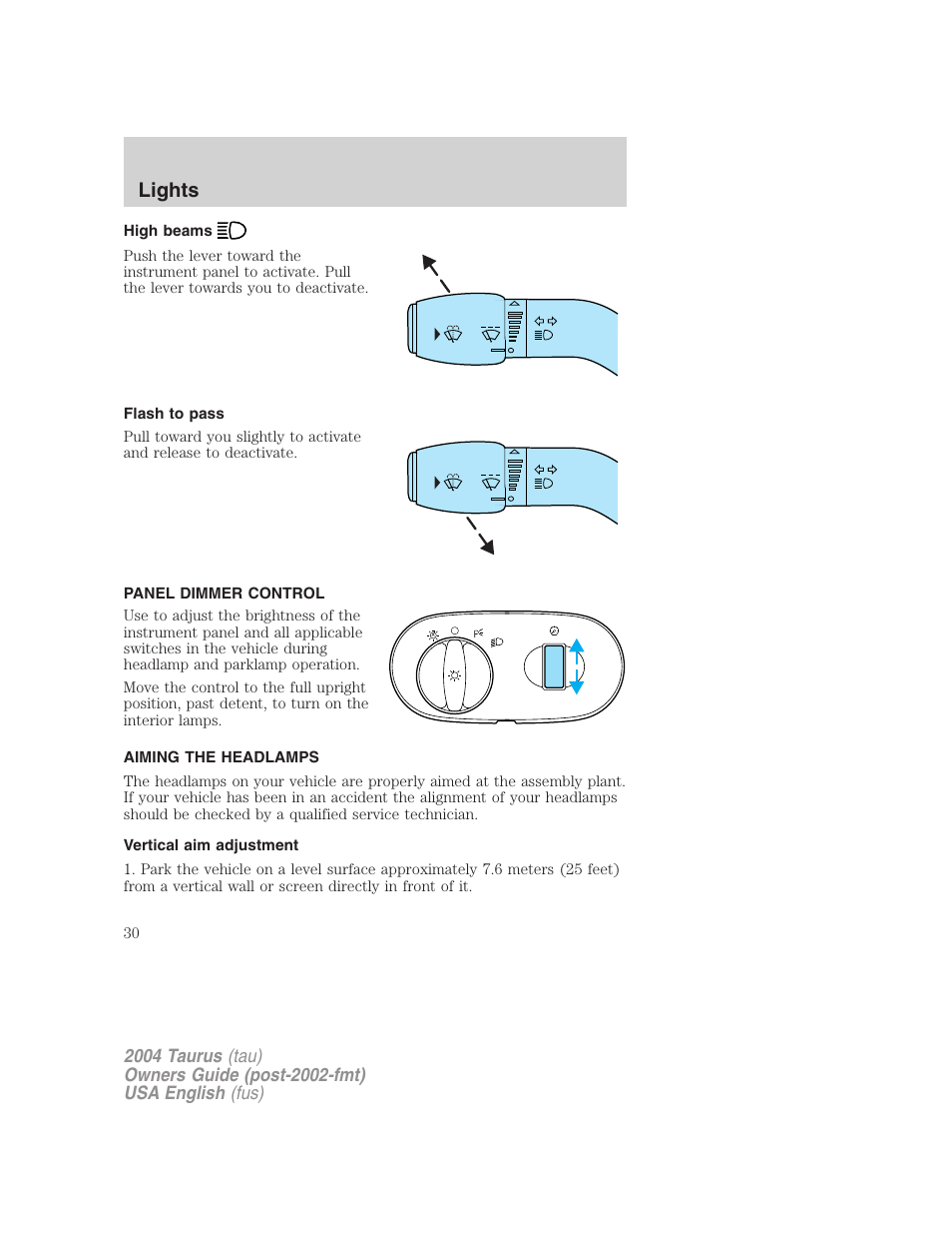 Lights | FORD 2004 Taurus v.1 User Manual | Page 30 / 240