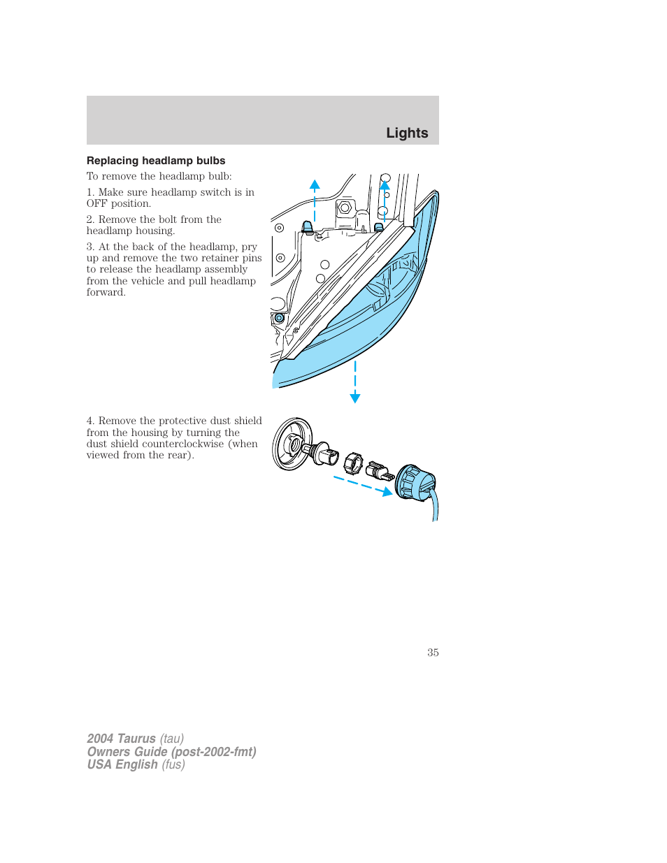 Lights | FORD 2004 Taurus v.1 User Manual | Page 35 / 240