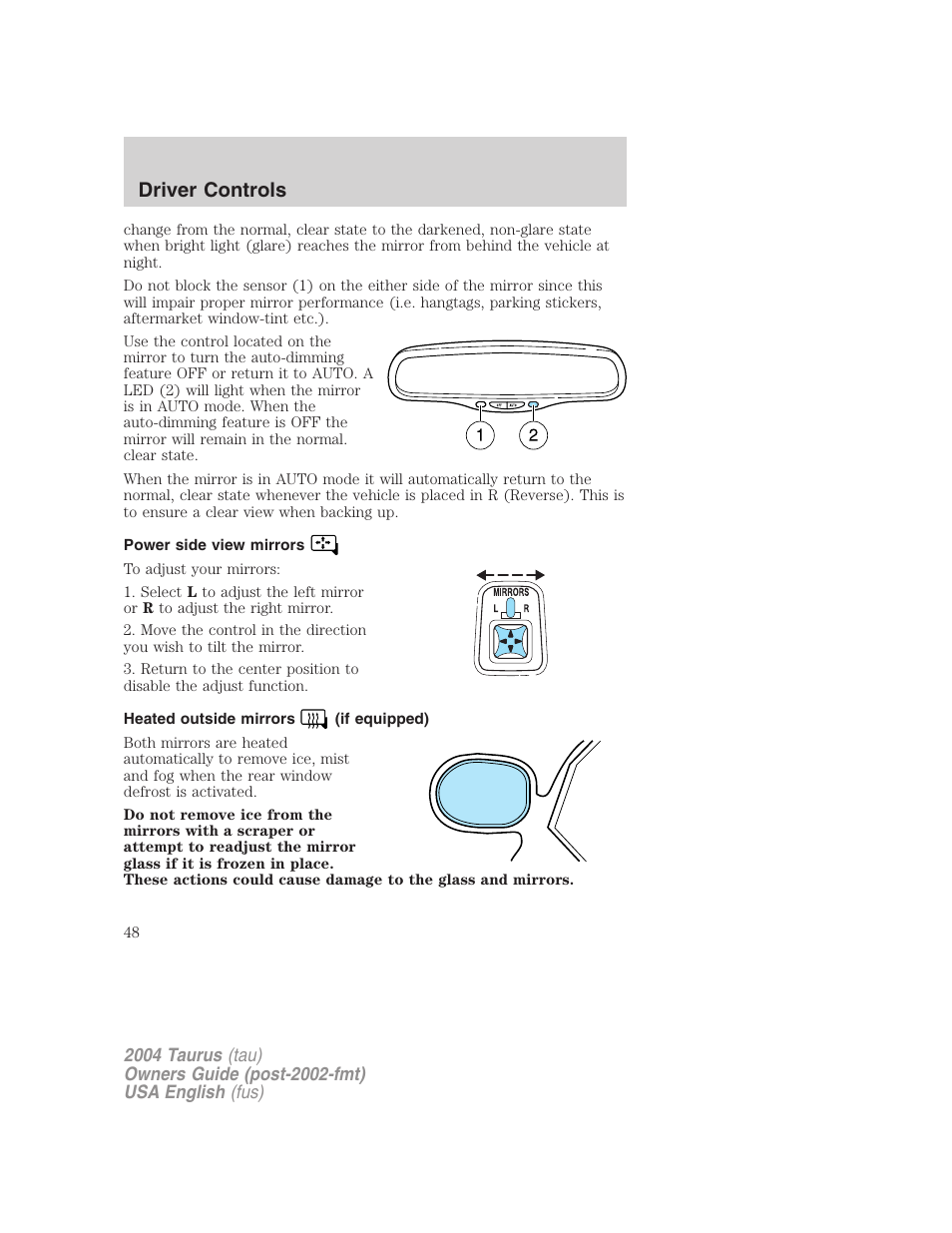 Driver controls | FORD 2004 Taurus v.1 User Manual | Page 48 / 240