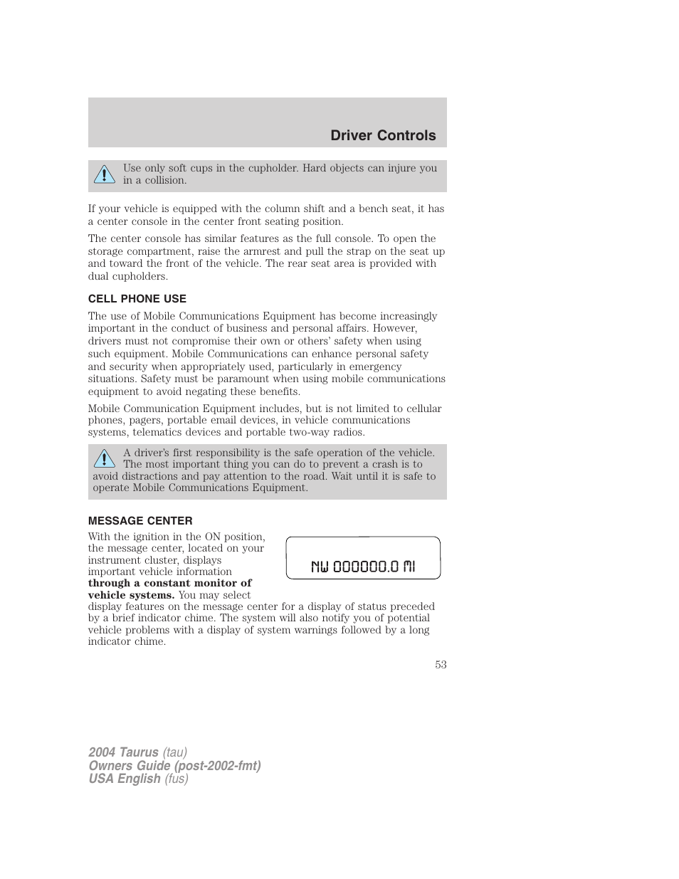 Driver controls | FORD 2004 Taurus v.1 User Manual | Page 53 / 240