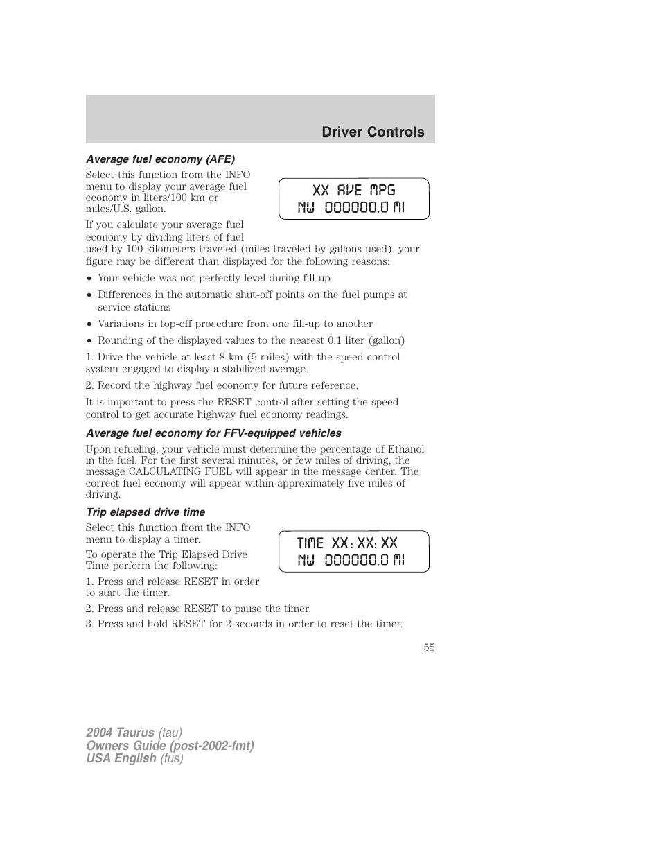 Driver controls | FORD 2004 Taurus v.1 User Manual | Page 55 / 240