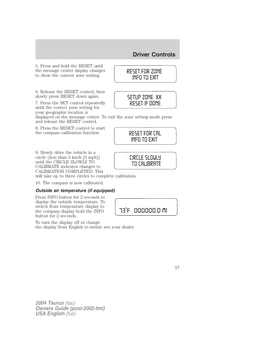 Driver controls | FORD 2004 Taurus v.1 User Manual | Page 57 / 240