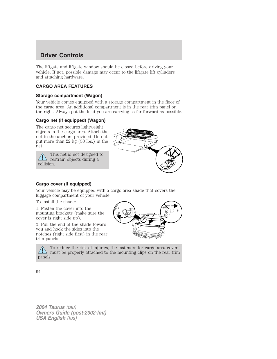 Driver controls | FORD 2004 Taurus v.1 User Manual | Page 64 / 240