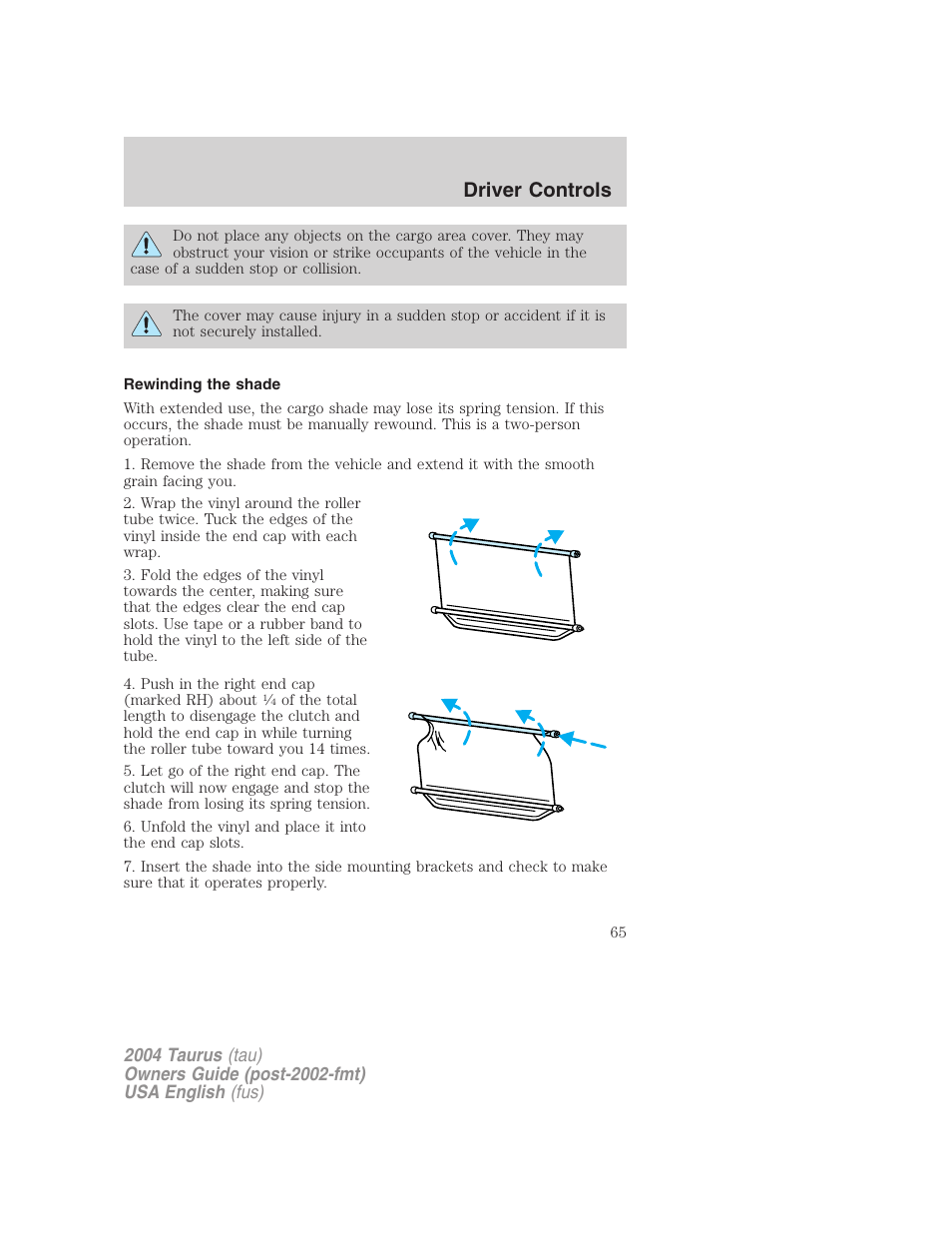 Driver controls | FORD 2004 Taurus v.1 User Manual | Page 65 / 240