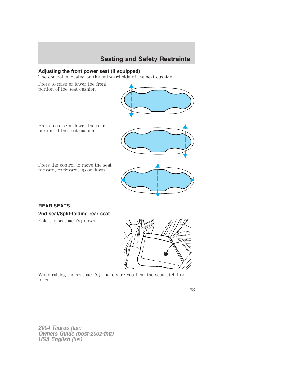Seating and safety restraints | FORD 2004 Taurus v.1 User Manual | Page 83 / 240