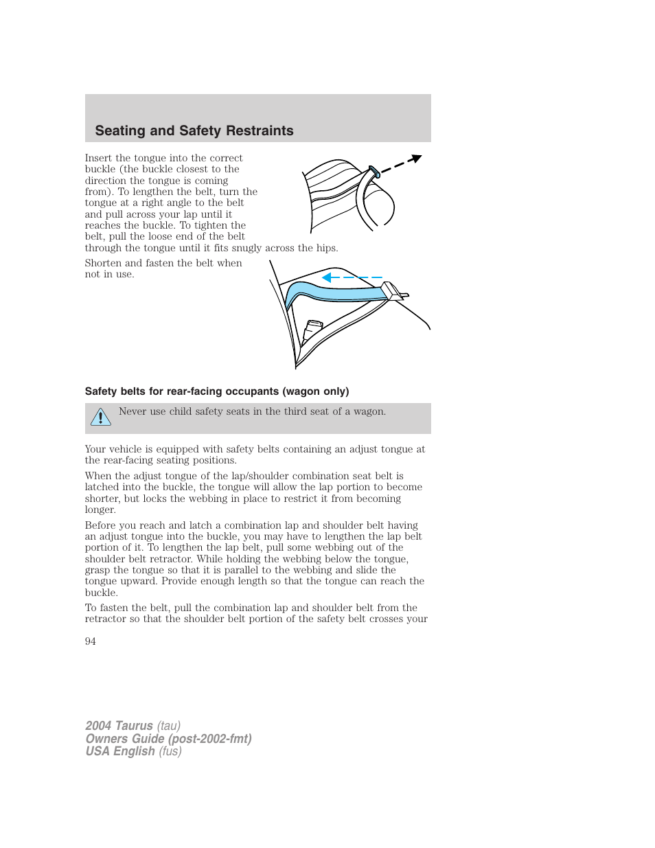 Seating and safety restraints | FORD 2004 Taurus v.1 User Manual | Page 94 / 240