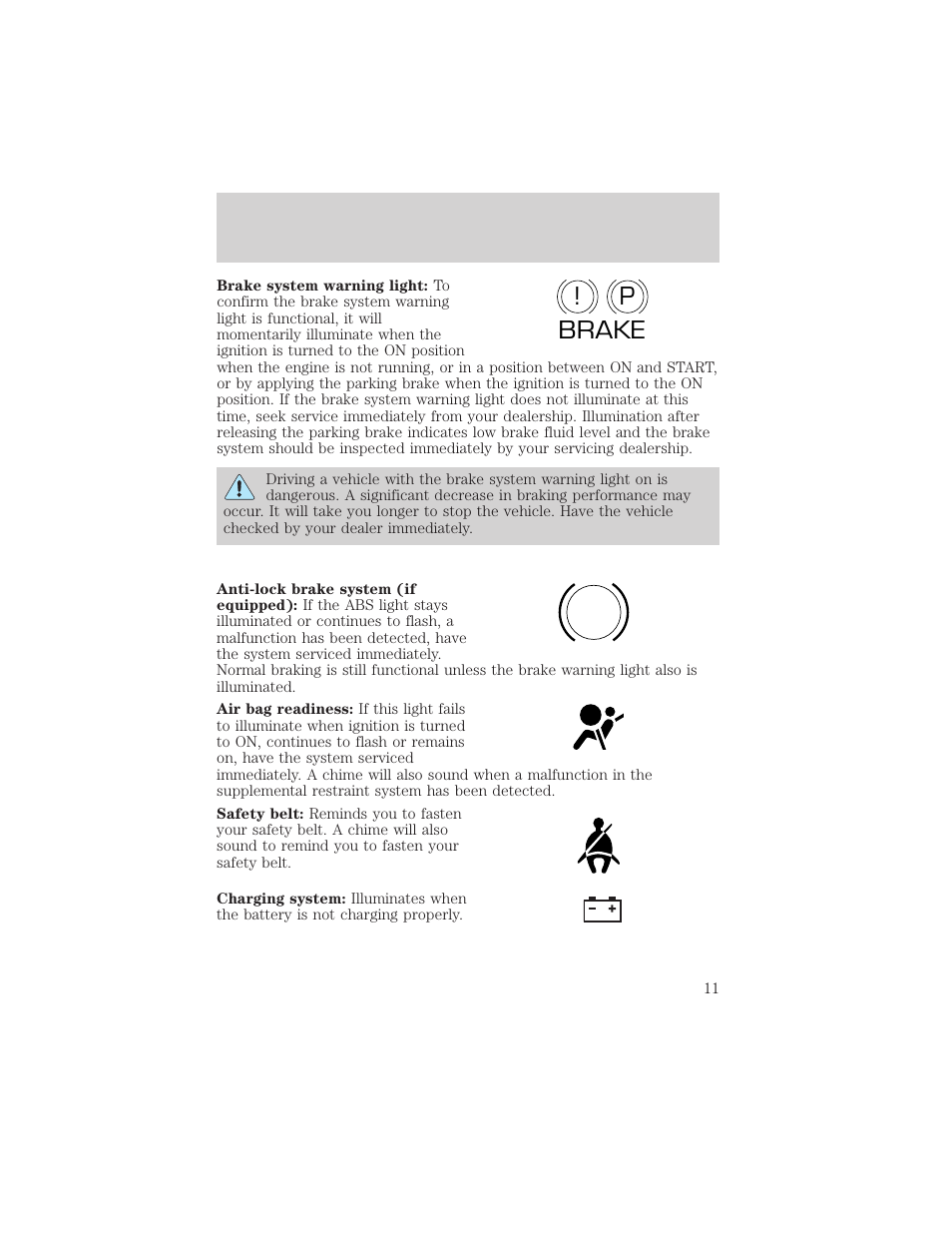P! brake abs | FORD 2004 Taurus v.2 User Manual | Page 11 / 248