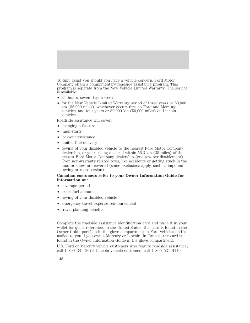 Roadside emergencies | FORD 2004 Taurus v.2 User Manual | Page 148 / 248