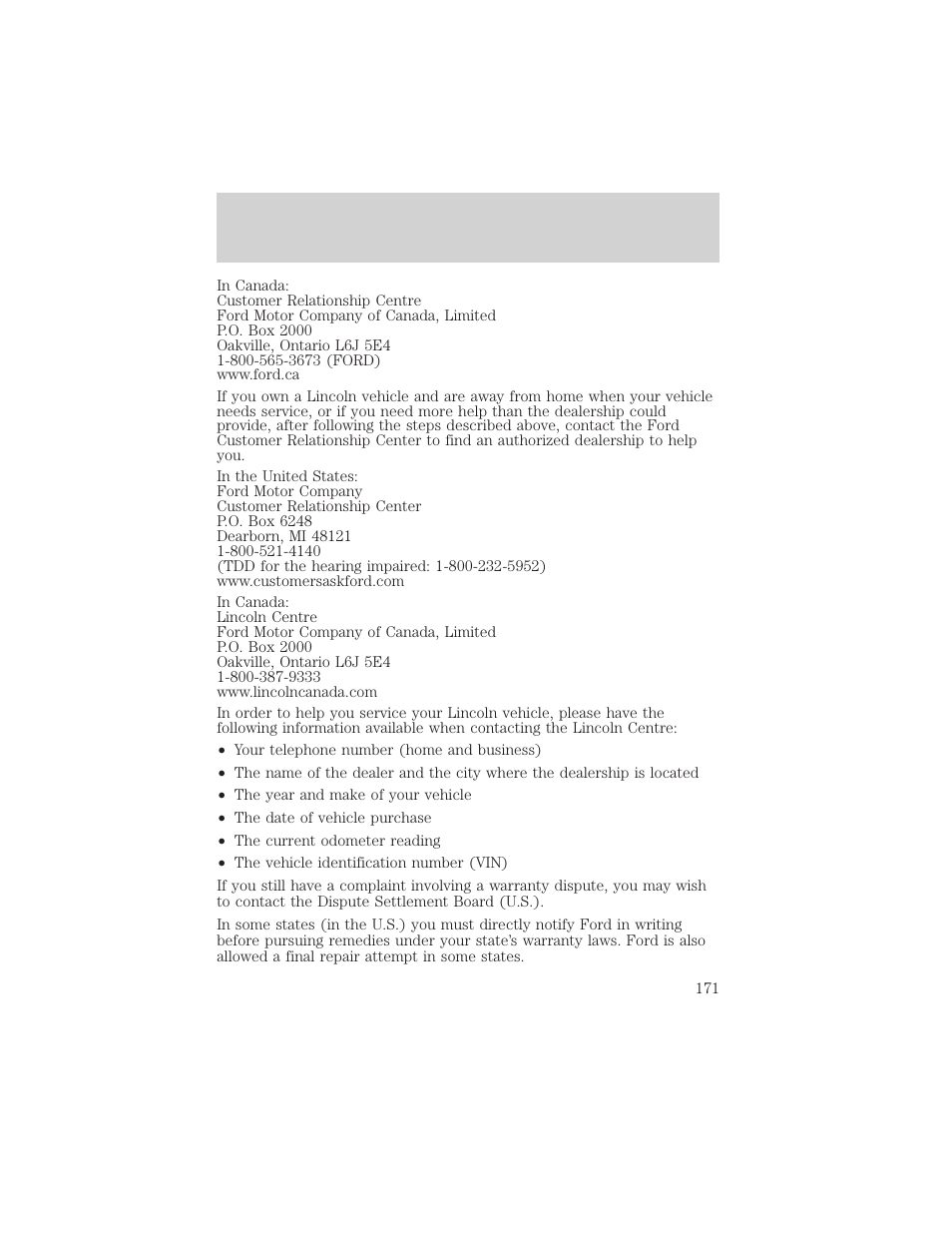 Customer assistance | FORD 2004 Taurus v.2 User Manual | Page 171 / 248