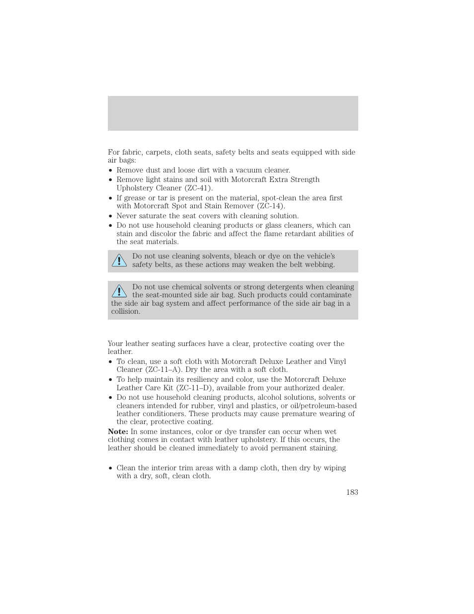 Cleaning | FORD 2004 Taurus v.2 User Manual | Page 183 / 248