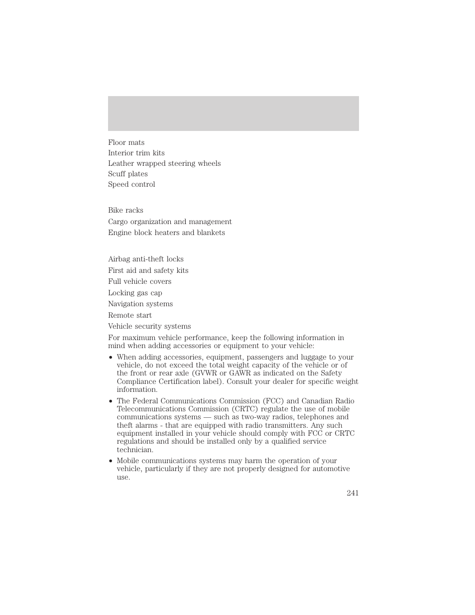 Accessories | FORD 2004 Taurus v.2 User Manual | Page 241 / 248