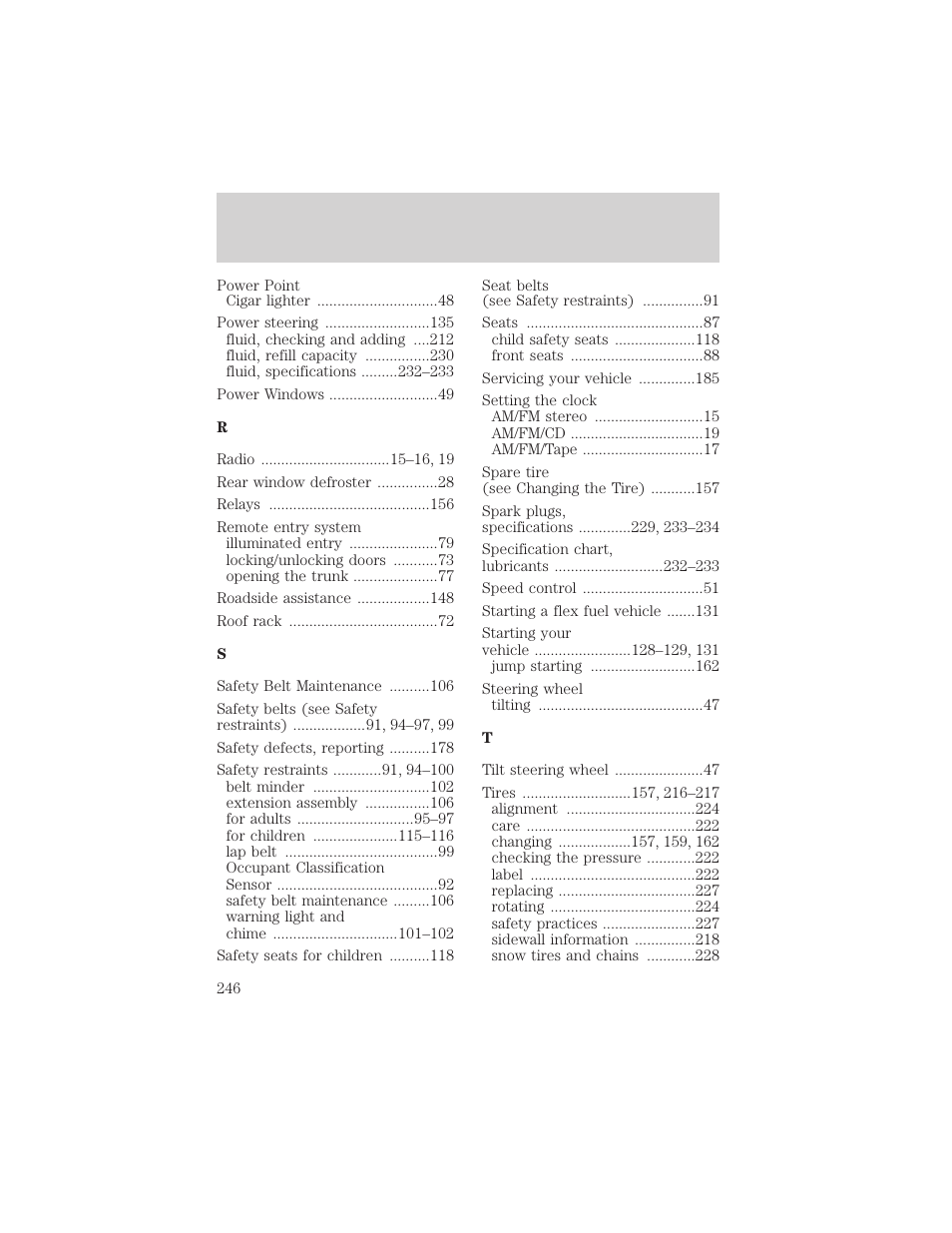 Index | FORD 2004 Taurus v.2 User Manual | Page 246 / 248