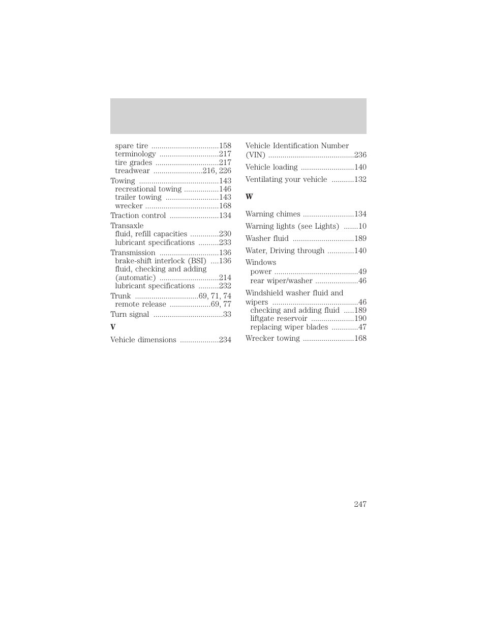 Index | FORD 2004 Taurus v.2 User Manual | Page 247 / 248