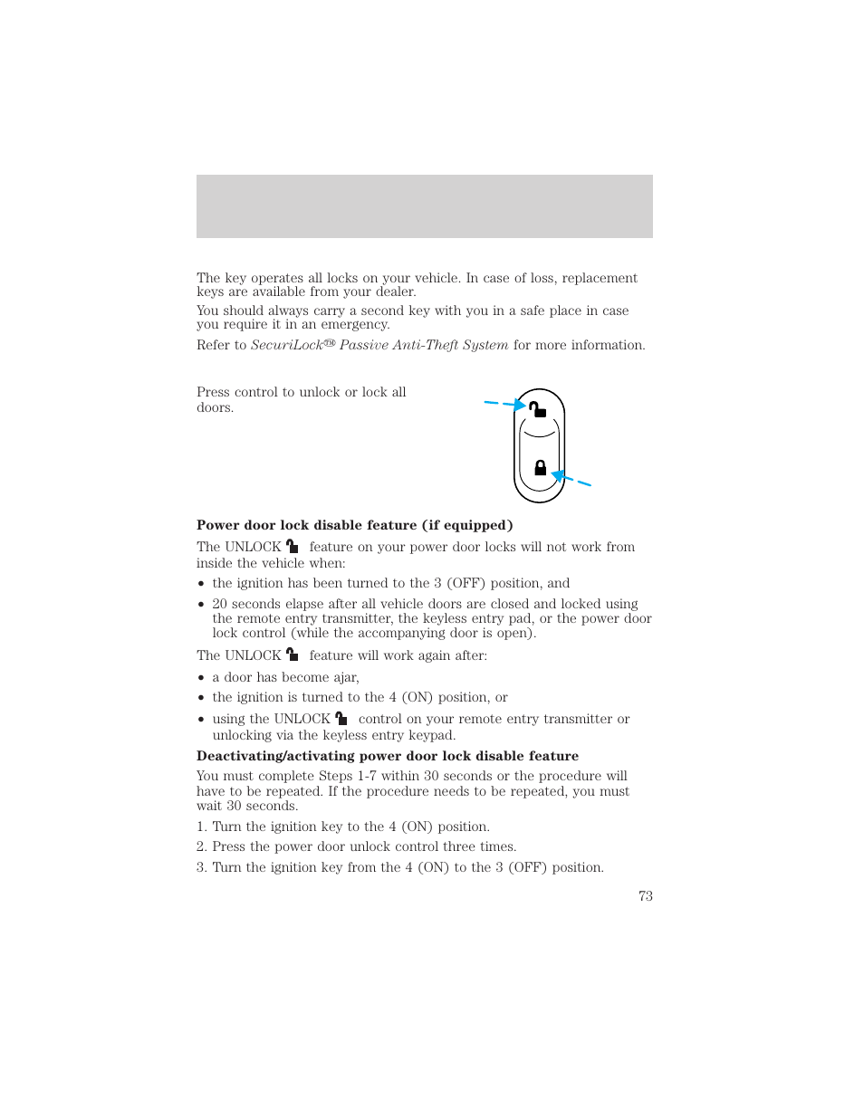 Locks and security | FORD 2004 Taurus v.2 User Manual | Page 73 / 248