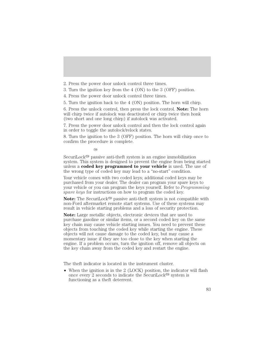 Locks and security | FORD 2004 Taurus v.2 User Manual | Page 83 / 248
