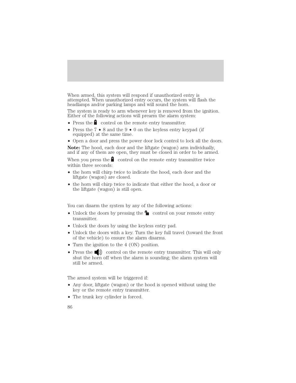 Locks and security | FORD 2004 Taurus v.2 User Manual | Page 86 / 248