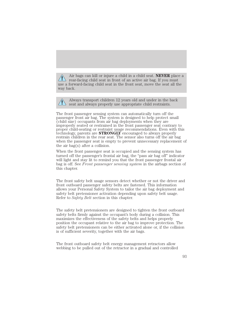 Seating and safety restraints | FORD 2004 Taurus v.2 User Manual | Page 93 / 248