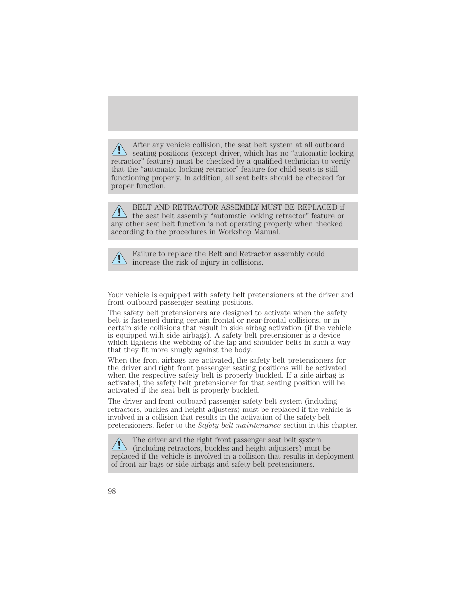 Seating and safety restraints | FORD 2004 Taurus v.2 User Manual | Page 98 / 248