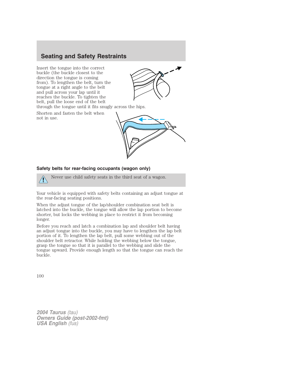 Seating and safety restraints | FORD 2004 Taurus v.3 User Manual | Page 100 / 248