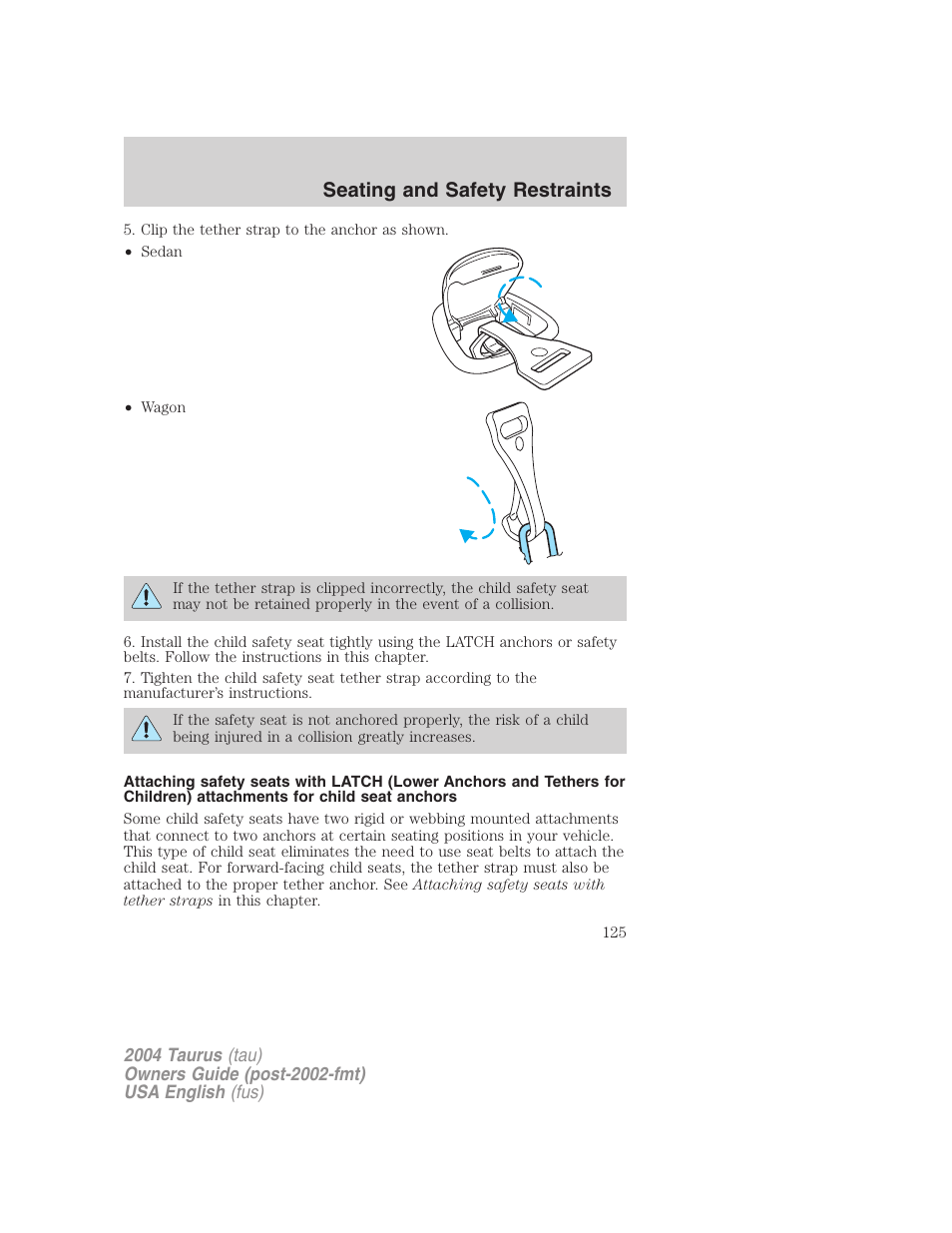 Seating and safety restraints | FORD 2004 Taurus v.3 User Manual | Page 125 / 248