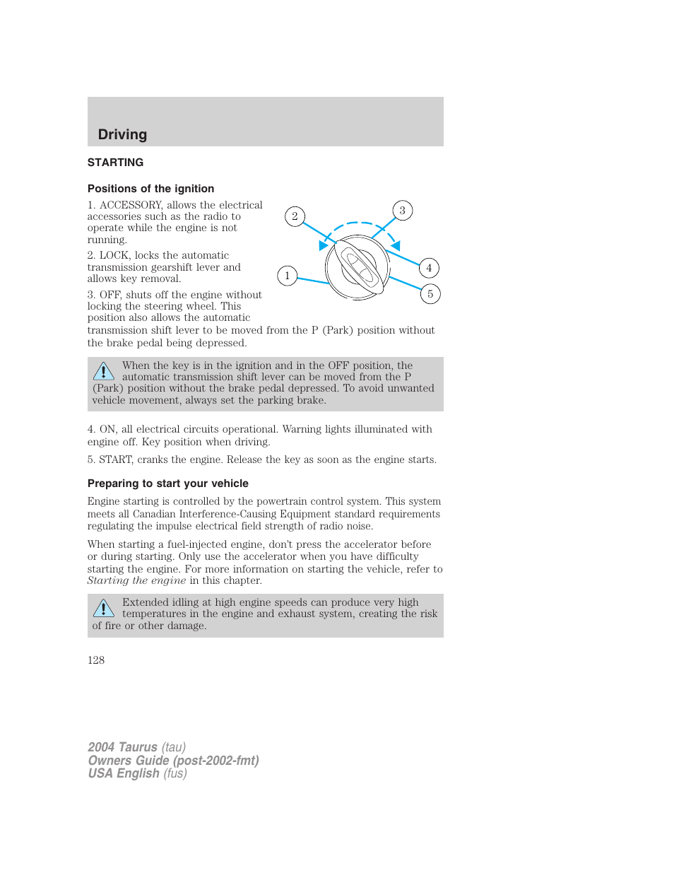 Driving | FORD 2004 Taurus v.3 User Manual | Page 128 / 248