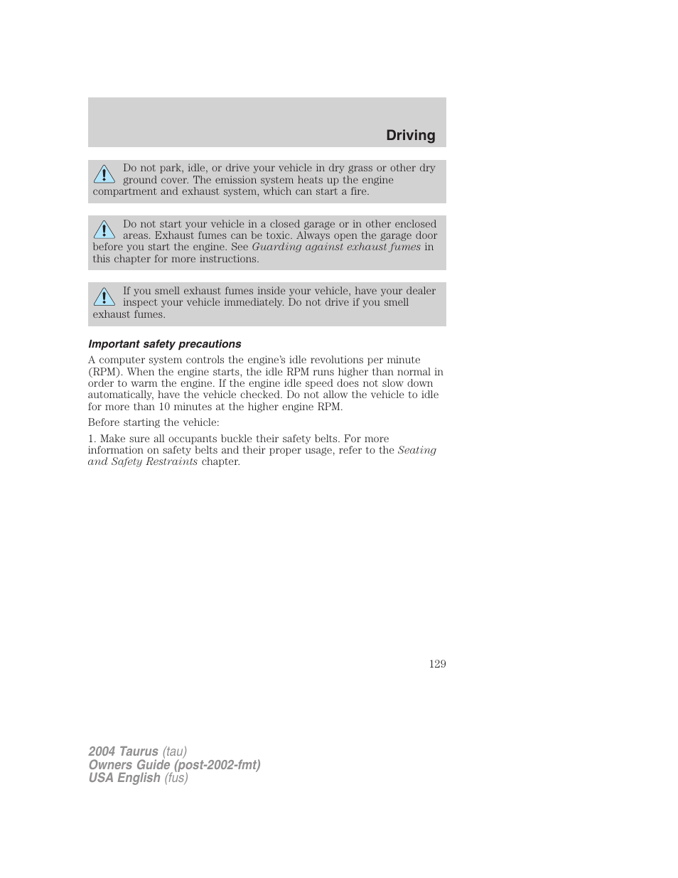 Driving | FORD 2004 Taurus v.3 User Manual | Page 129 / 248