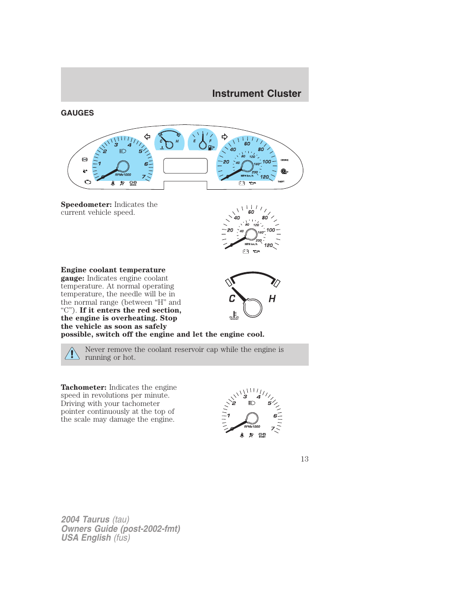 Instrument cluster | FORD 2004 Taurus v.3 User Manual | Page 13 / 248