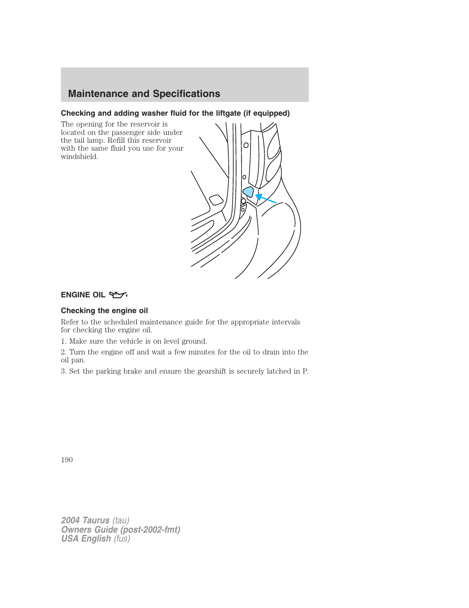 Maintenance and specifications | FORD 2004 Taurus v.3 User Manual | Page 190 / 248