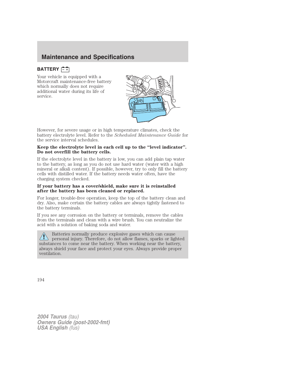 Maintenance and specifications | FORD 2004 Taurus v.3 User Manual | Page 194 / 248