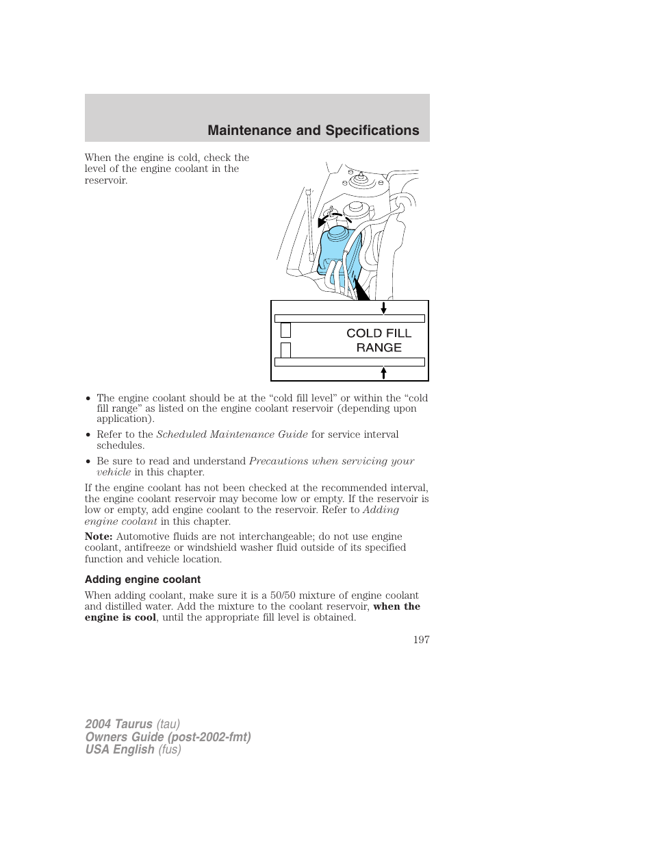 Maintenance and specifications | FORD 2004 Taurus v.3 User Manual | Page 197 / 248