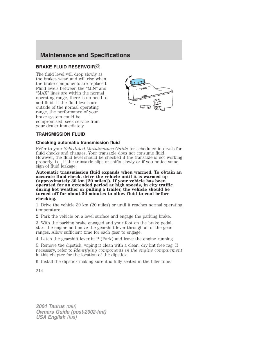 Maintenance and specifications | FORD 2004 Taurus v.3 User Manual | Page 214 / 248