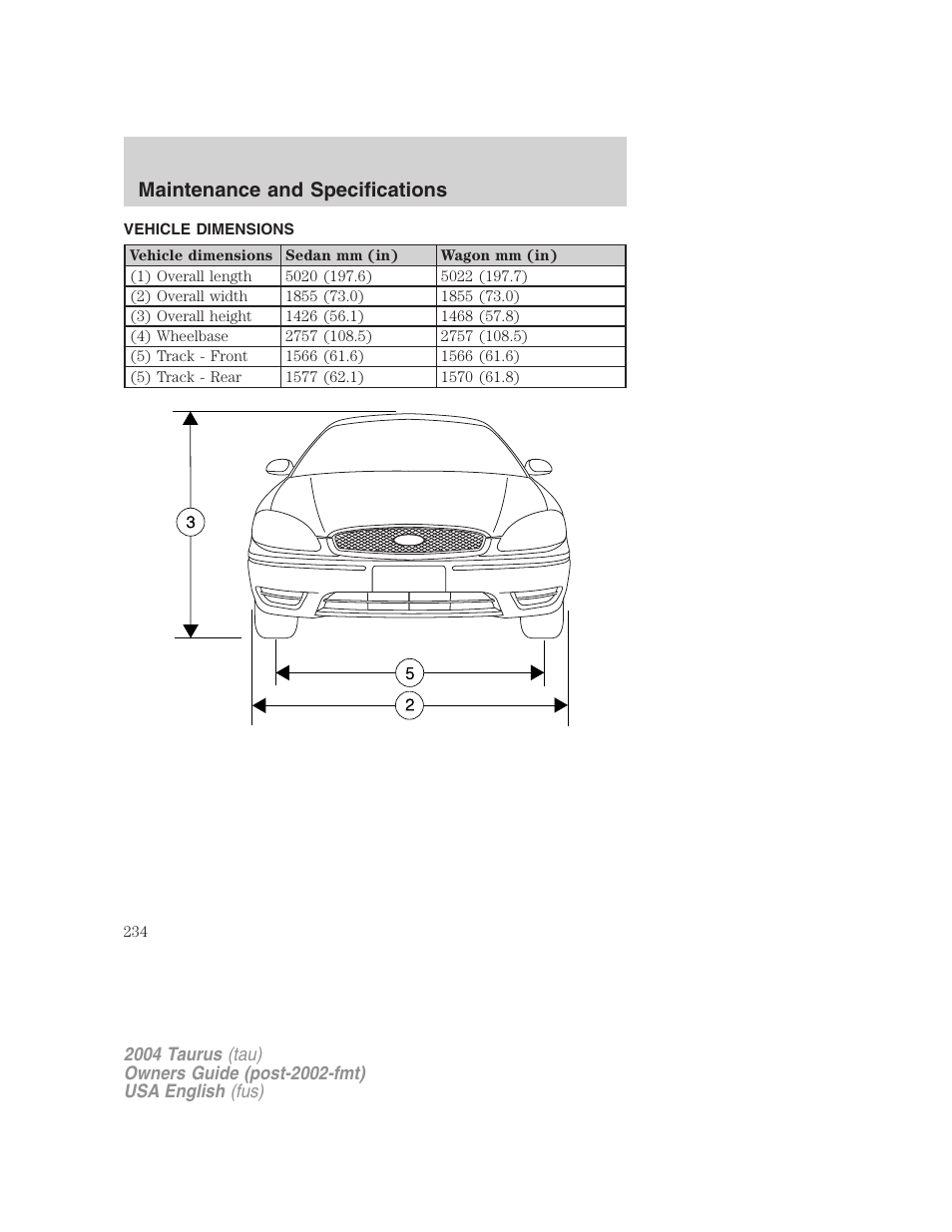 Maintenance and specifications | FORD 2004 Taurus v.3 User Manual | Page 234 / 248