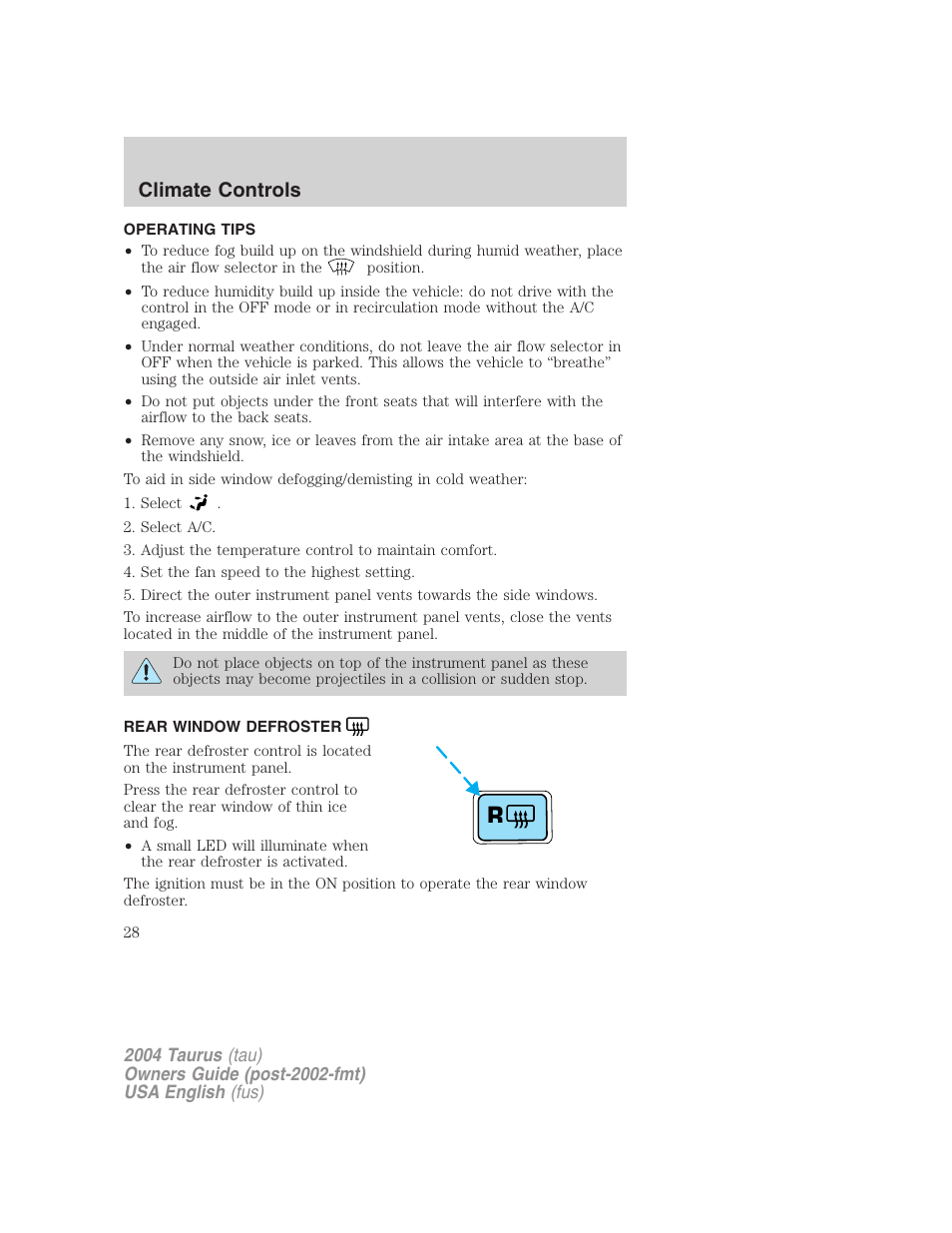 Climate controls | FORD 2004 Taurus v.3 User Manual | Page 28 / 248