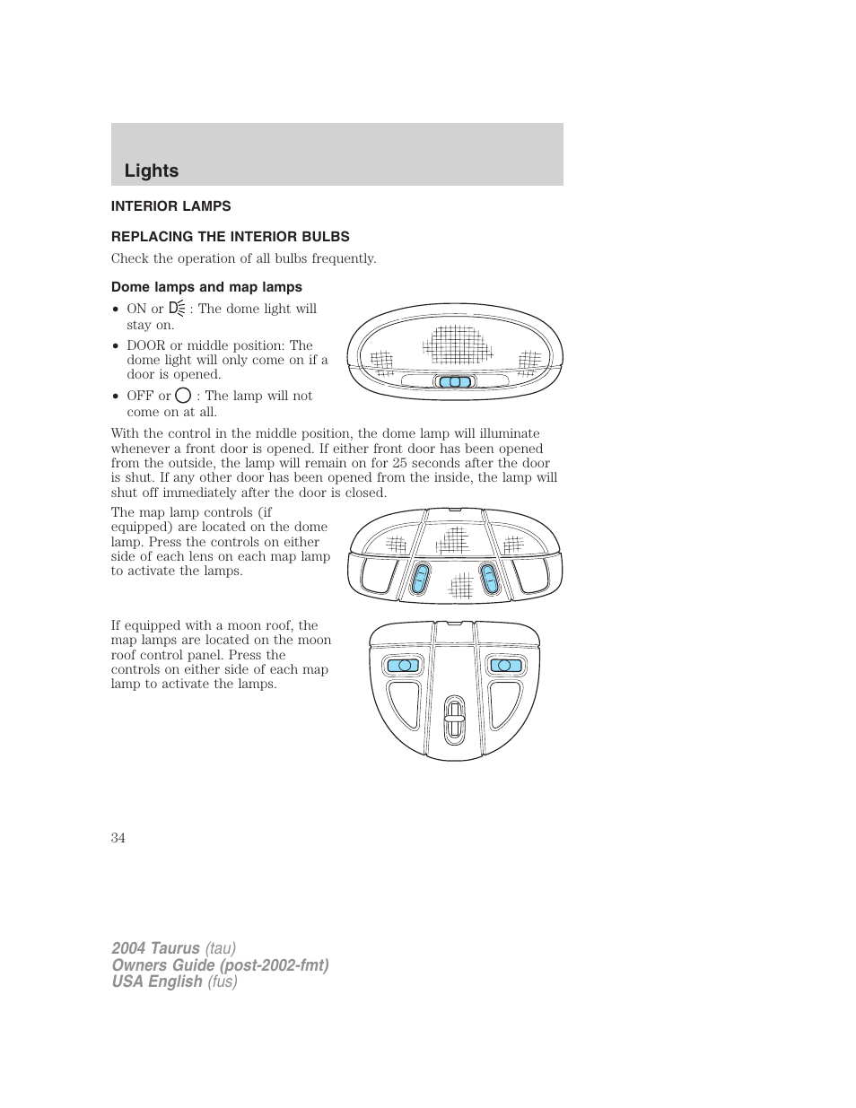 Lights | FORD 2004 Taurus v.3 User Manual | Page 34 / 248