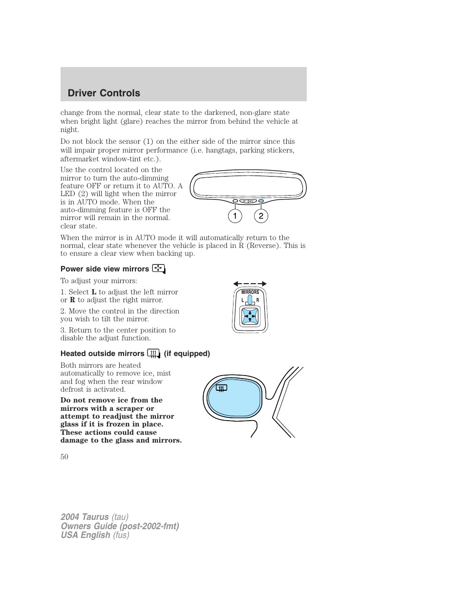 Driver controls | FORD 2004 Taurus v.3 User Manual | Page 50 / 248