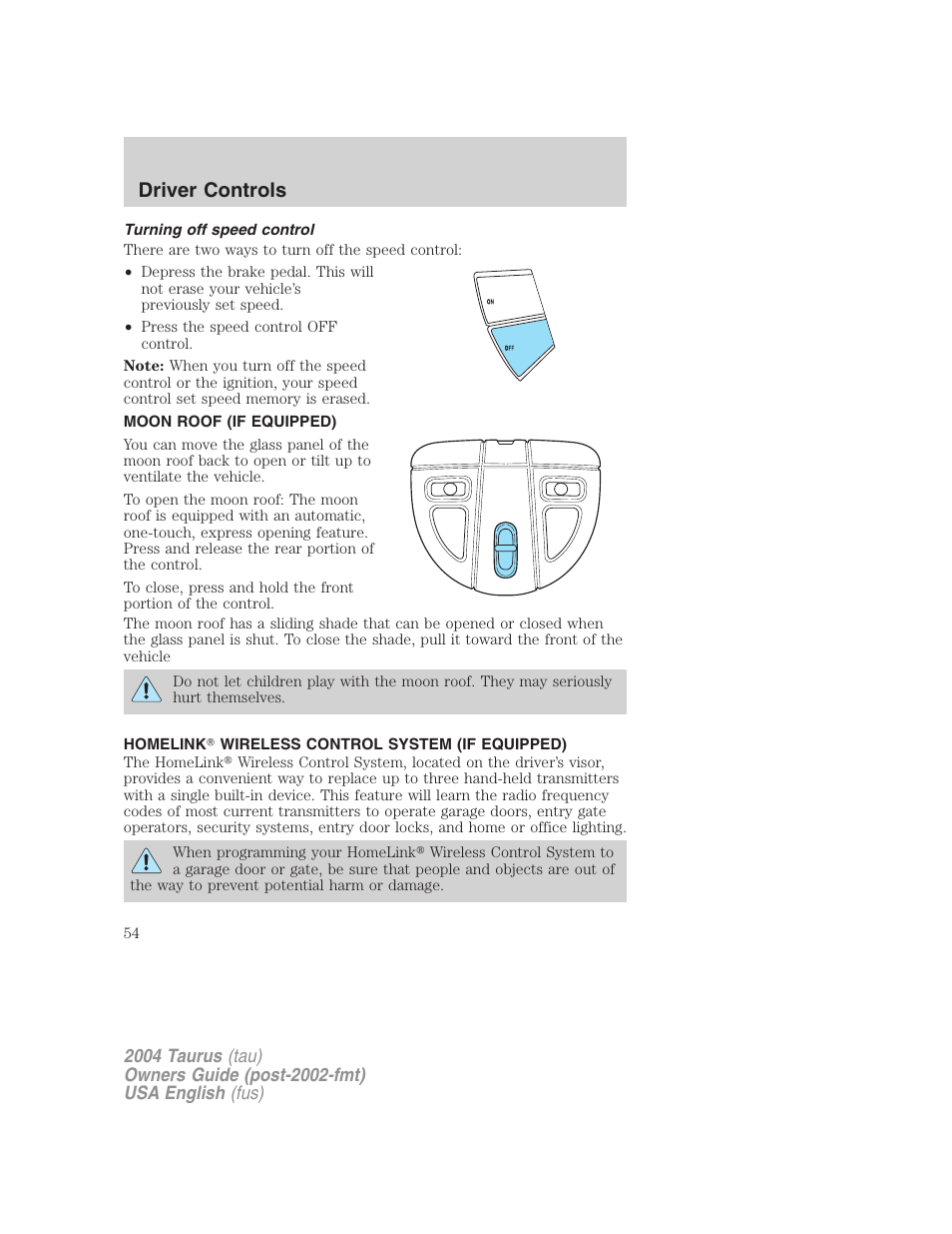 Driver controls | FORD 2004 Taurus v.3 User Manual | Page 54 / 248