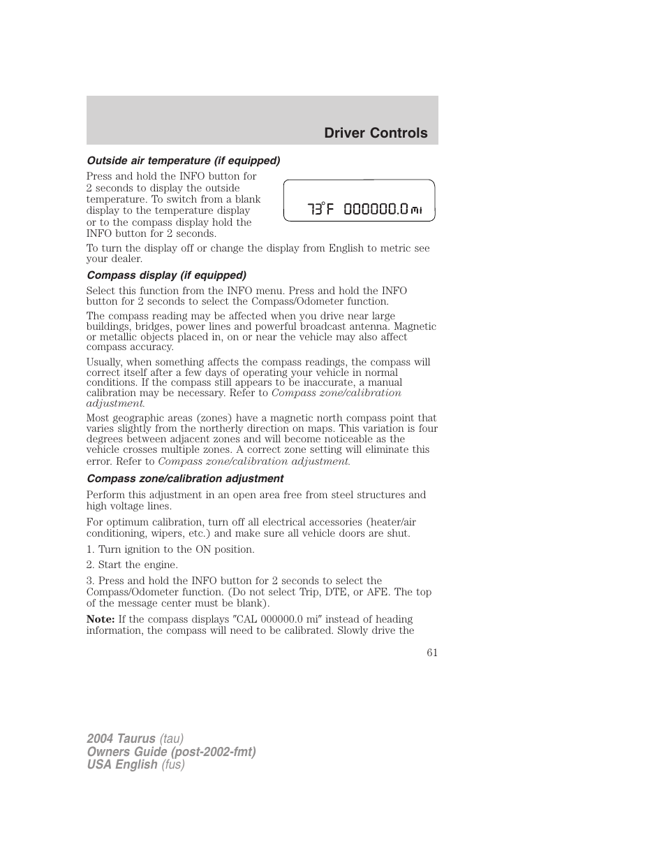 Driver controls | FORD 2004 Taurus v.3 User Manual | Page 61 / 248