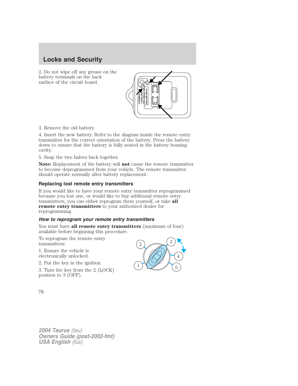 Locks and security | FORD 2004 Taurus v.3 User Manual | Page 78 / 248